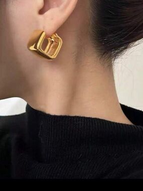 Gold Geometric Square Stud Earrings - Women Jewelry R 466